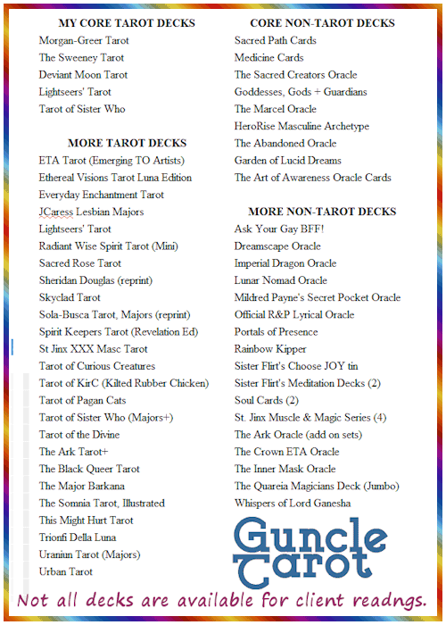 list of our current library of decks